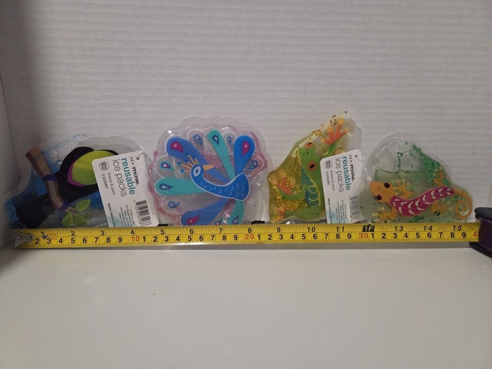 So-Mine Reusable Ice Packs  4 Count NWT lizard, frog, peacock, Toucan